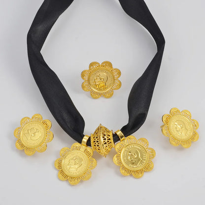 Ethiopian Eritrean Coin Jewelry Set | Necklace Earrings Rings for Women
