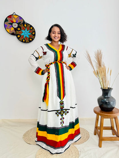 Ethiopian Flag-Inspired Habesha Dress | New Modern Cultural Kemis