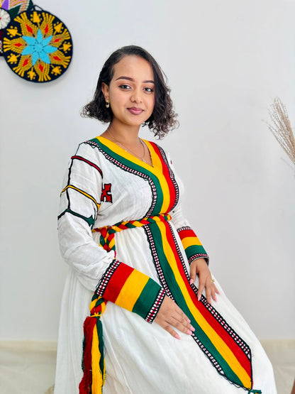 Ethiopian Flag-Inspired Habesha Dress | New Modern Cultural Kemis