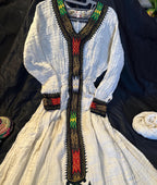 Traditional Habesha Tilet embroidered dress with colorful patterns, Cotton Ethiopian Cultural Dress, Eritrean Kemis