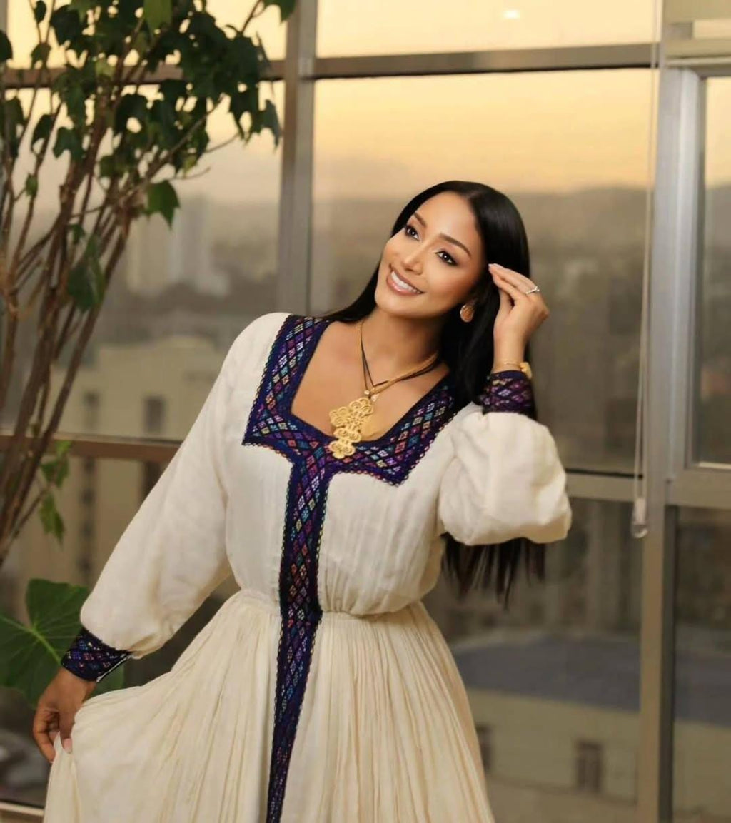 Habesha Kemis, Ethiopian Wedding Cultural Celebration Dress, with Tibeb Embroidery, Women’s Traditional Outfit