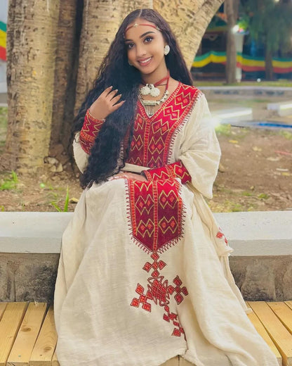 Habesha Kemis Dress for Women: Relaxed Ethiopian & Eritrean Cultural Attire, Handwoven Everyday Traditional Wear
