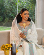 Light Green Zuria Habesha Kemis | New Handcrafted Ethiopian Dress