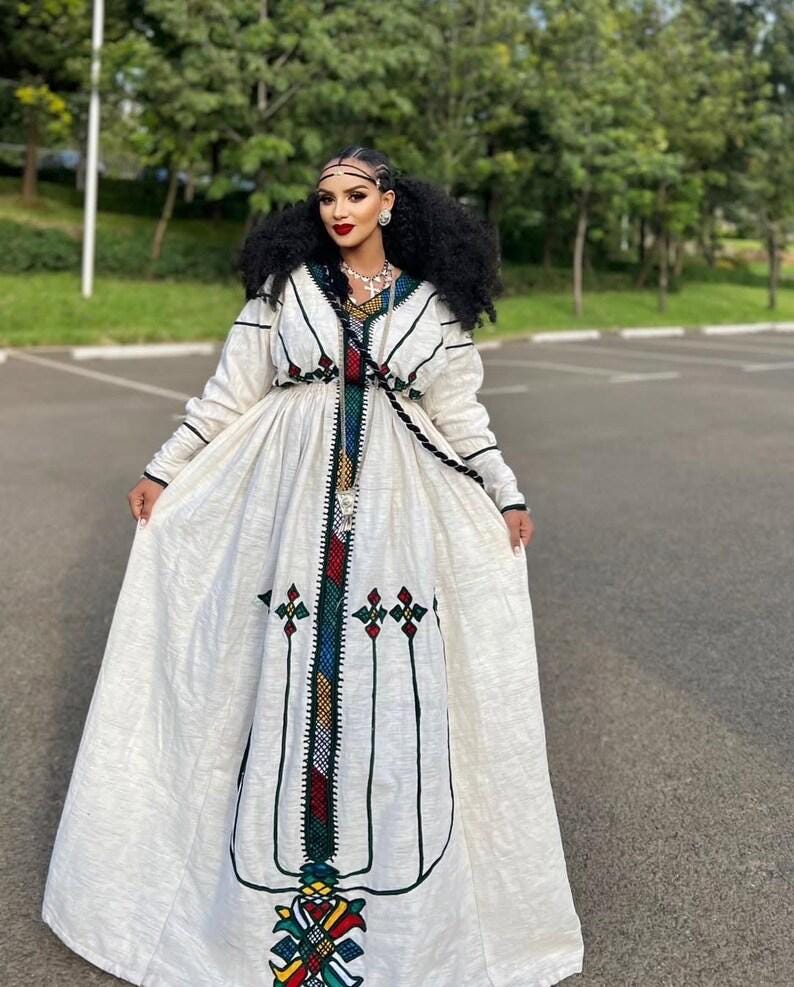 Habesha Kemis: Ethiopian Traditional Clothing, Eritrean Attire, Habesha Cultural Dress, Custom Fit, Fetil Kemis, Handwoven Ye Gondar Dress,