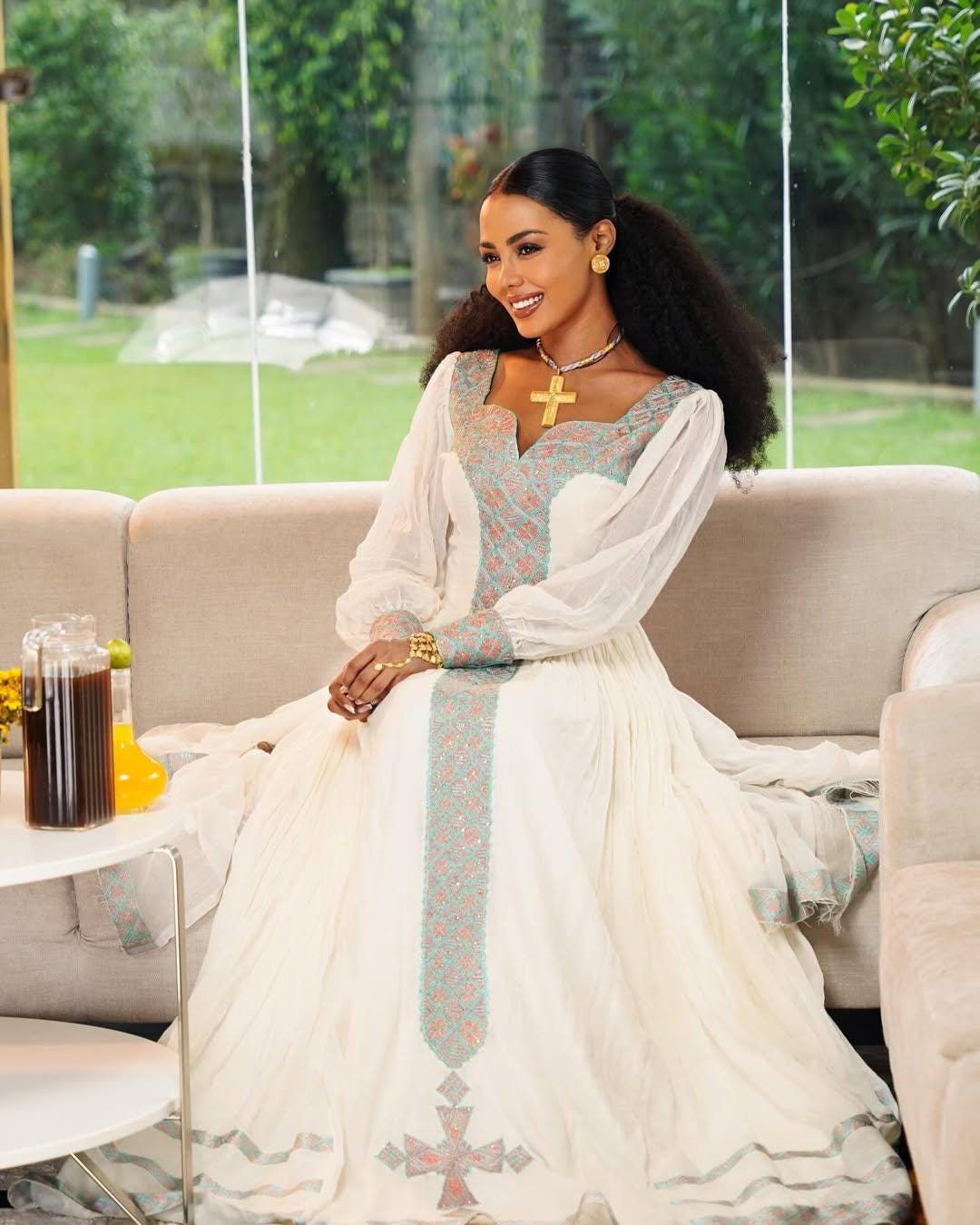 Habesha Kemis, Ethiopian Wedding Cultural Celebration Dress, with Tibeb Embroidery, Women’s Traditional Outfit