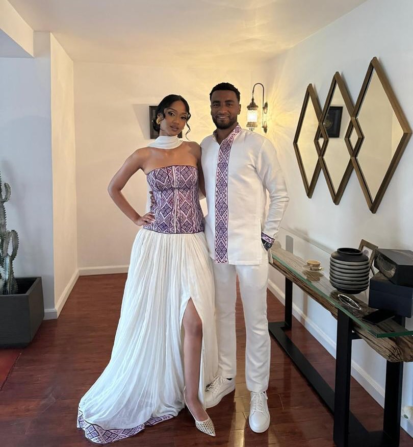 Purple Habesha Couple Set New Modern Ethiopian Matching Outfits ethgebya gebeya