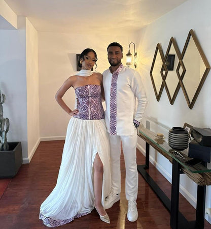 Purple Habesha Couple Set New Modern Ethiopian Matching Outfits ethgebya gebeya
