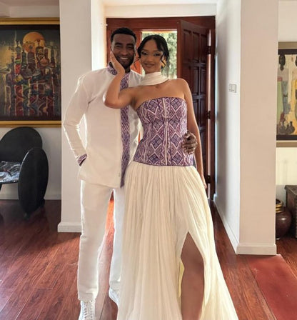 Purple Habesha Couple Set New Modern Ethiopian Matching Outfits ethgebya gebeya