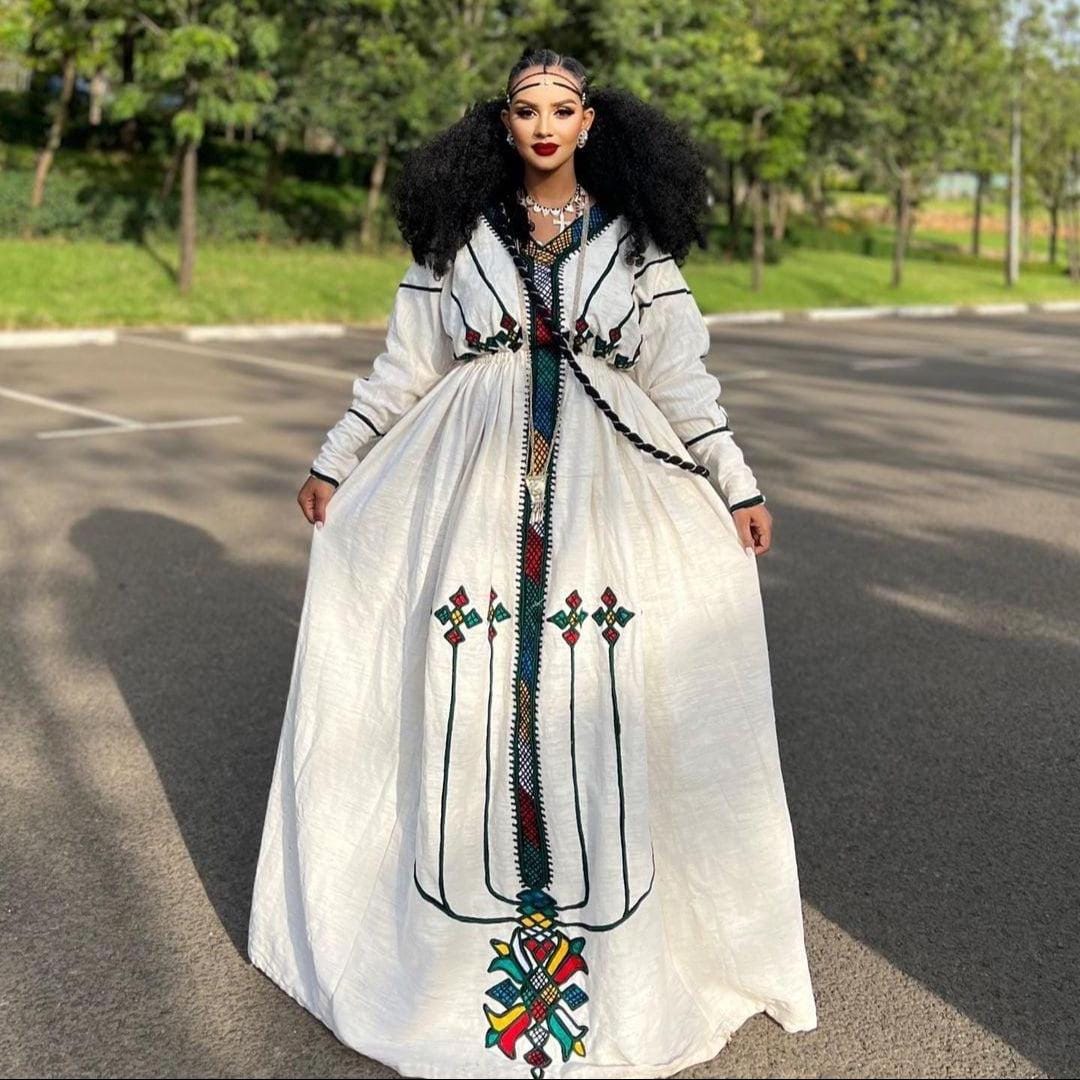 Habesha Kemis: Ethiopian Traditional Clothing, Eritrean Attire, Habesha Cultural Dress, Custom Fit, Fetil Kemis, Handwoven Ye Gondar Dress,