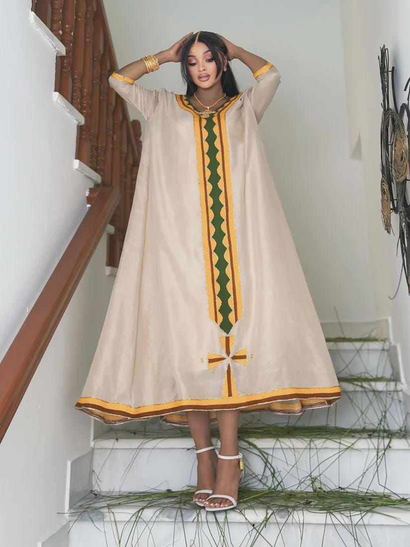 Habesha Kemis Dress for Women: Relaxed Ethiopian & Eritrean Cultural Attire, Handwoven Everyday Traditional Wear