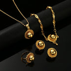 Gold Ethiopian Jewelry Set 4pcs | Earrings, Necklace & Ring for Women