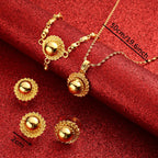 Gold Ethiopian Jewelry Set 4pcs | Earrings, Necklace & Ring for Women