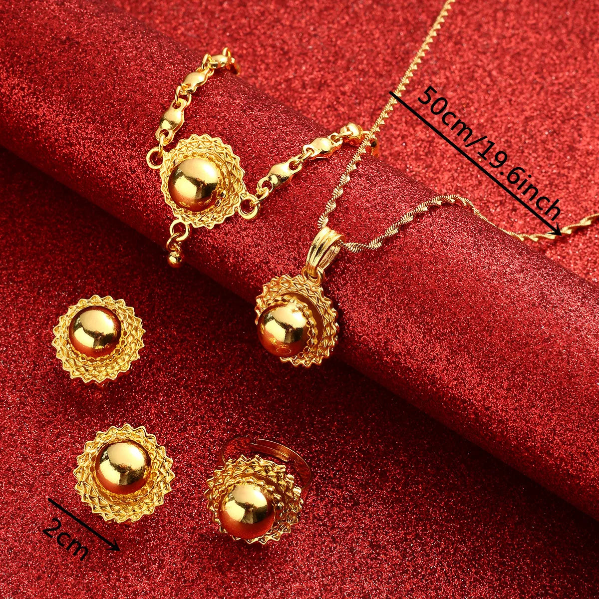Gold Ethiopian Jewelry Set 4pcs | Earrings, Necklace & Ring for Women