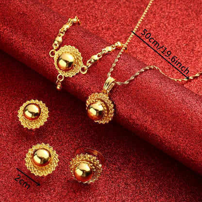 Gold Ethiopian Jewelry Set 4pcs | Earrings, Necklace & Ring for Women