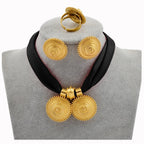 Gold Rope Chain Ethiopian Jewelry Set | Habesha Pendant Earrings & Ring