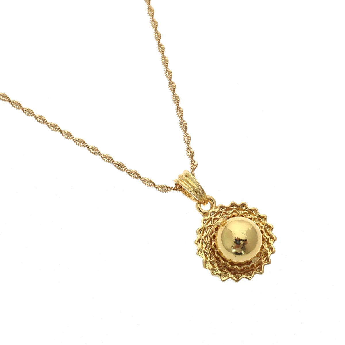 Gold Ethiopian Jewelry Set 4pcs | Earrings, Necklace & Ring for Women