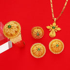 Gold Color Ethiopian Jewelry Set | Red, Blue & Green Stones