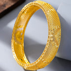 Yellow Gold Bangle Bracelet | Trendy Wide Statement Ethiopian Jewelry