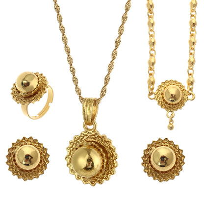 Gold Ethiopian Jewelry Set 4pcs | Earrings, Necklace & Ring for Women