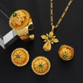 Gold Color Ethiopian Jewelry Set | Red, Blue & Green Stones