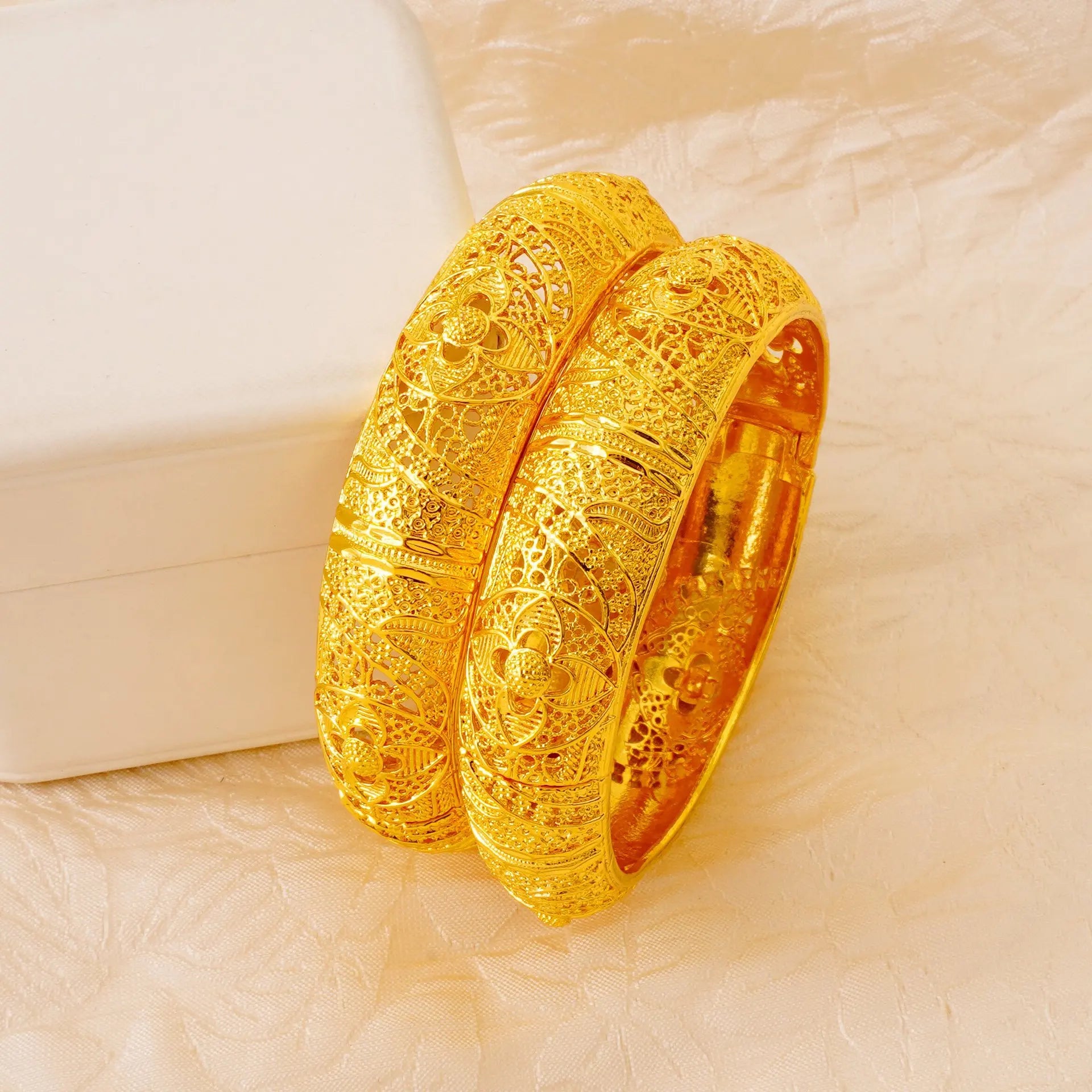 Yellow Gold Bangle Bracelet | Trendy Wide Statement Ethiopian Jewelry