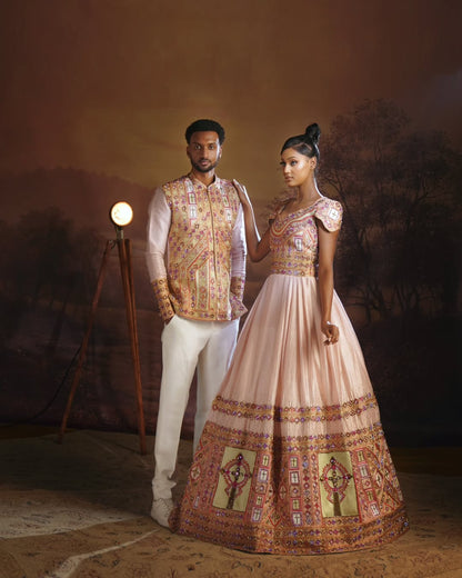Royal Ethiopian Couple Set | New Golden Embroidered Habesha Attire