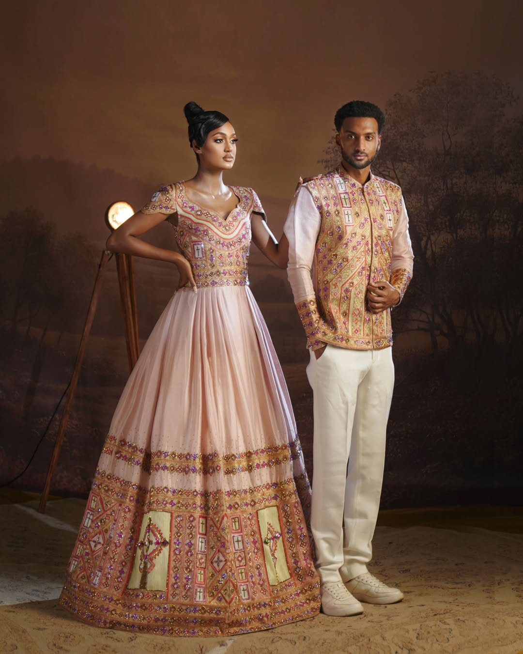 Royal Ethiopian Couple Set | New Golden Embroidered Habesha Attire