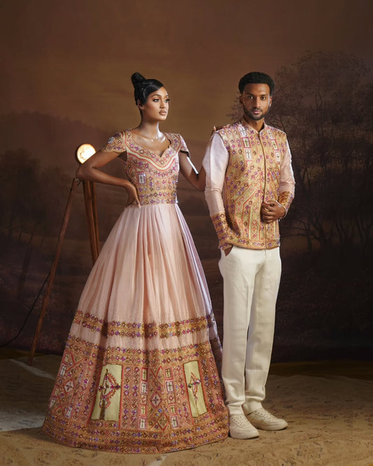 Royal Ethiopian Couple Set | New Golden Embroidered Habesha Attire