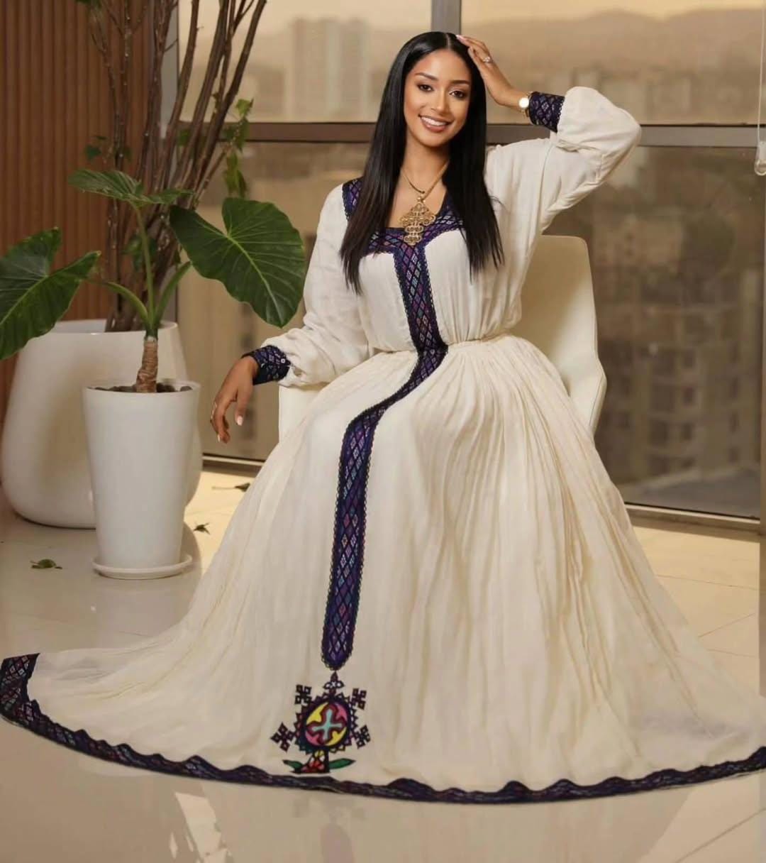 Habesha Kemis, Ethiopian Wedding Cultural Celebration Dress, with Tibeb Embroidery, Women’s Traditional Outfit