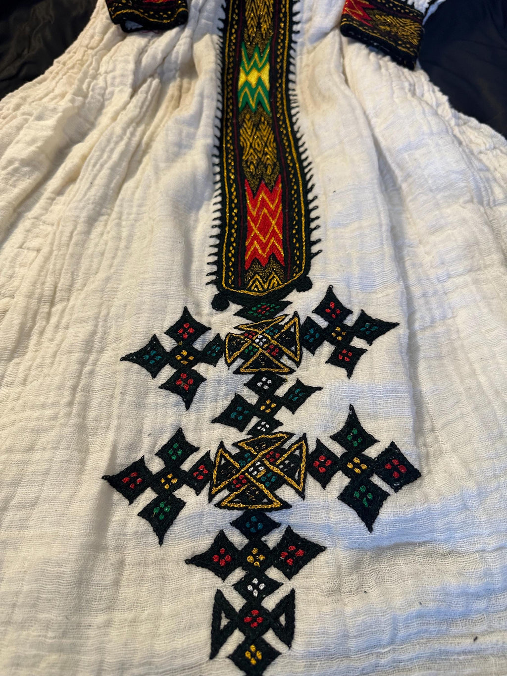 Traditional Habesha Tilet embroidered dress with colorful patterns, Cotton Ethiopian Cultural Dress, Eritrean Kemis