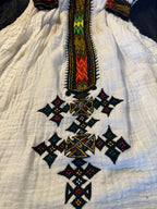 Traditional Habesha Tilet embroidered dress with colorful patterns, Cotton Ethiopian Cultural Dress, Eritrean Kemis