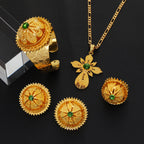 Gold Color Ethiopian Jewelry Set | Red, Blue & Green Stones