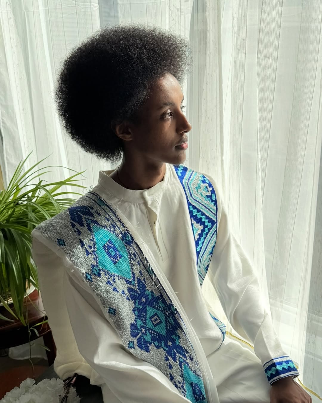 Blue Habesha Men’s Shirt | Modern Ethiopian Traditional Wear