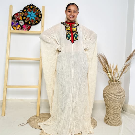 Red & Gold Free-Size Habesha Kemis Lightweight Ethiopian Dress ethgebya gebeya habesha usa kemis freesize