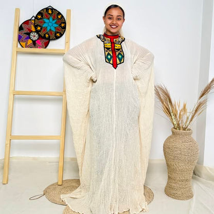 Red & Gold Free-Size Habesha Kemis Lightweight Ethiopian Dress ethgebya gebeya habesha usa kemis freesize