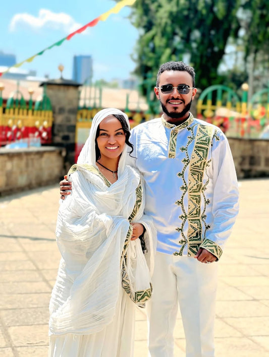 Luxury Ethiopian Habesha Couple Outfit | New Modern Matching Set