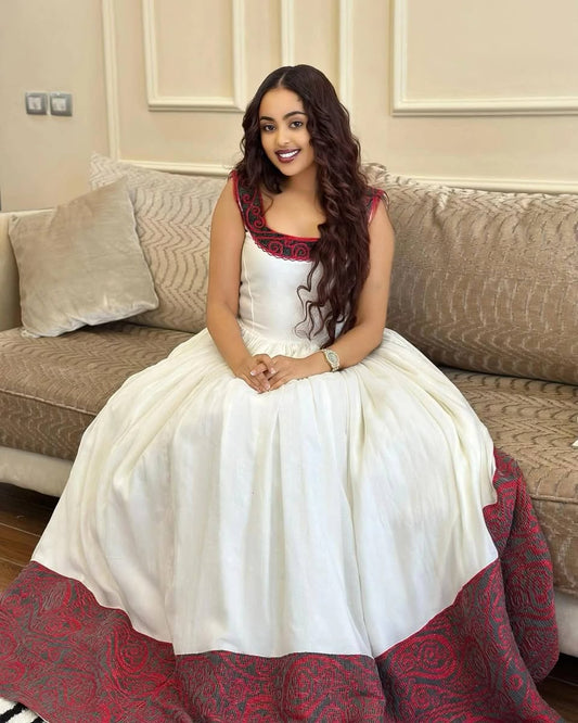 Burgundy Modern Zuria Habesha Kemis | Elegant Ethiopian Dress