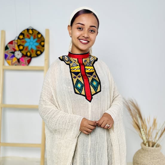 Red & Gold Free-Size Habesha Kemis Lightweight Ethiopian Dress ethgebya gebeya habesha usa kemis freesize