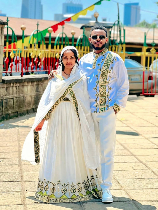 Luxury Ethiopian Habesha Couple Outfit | New Modern Matching Set