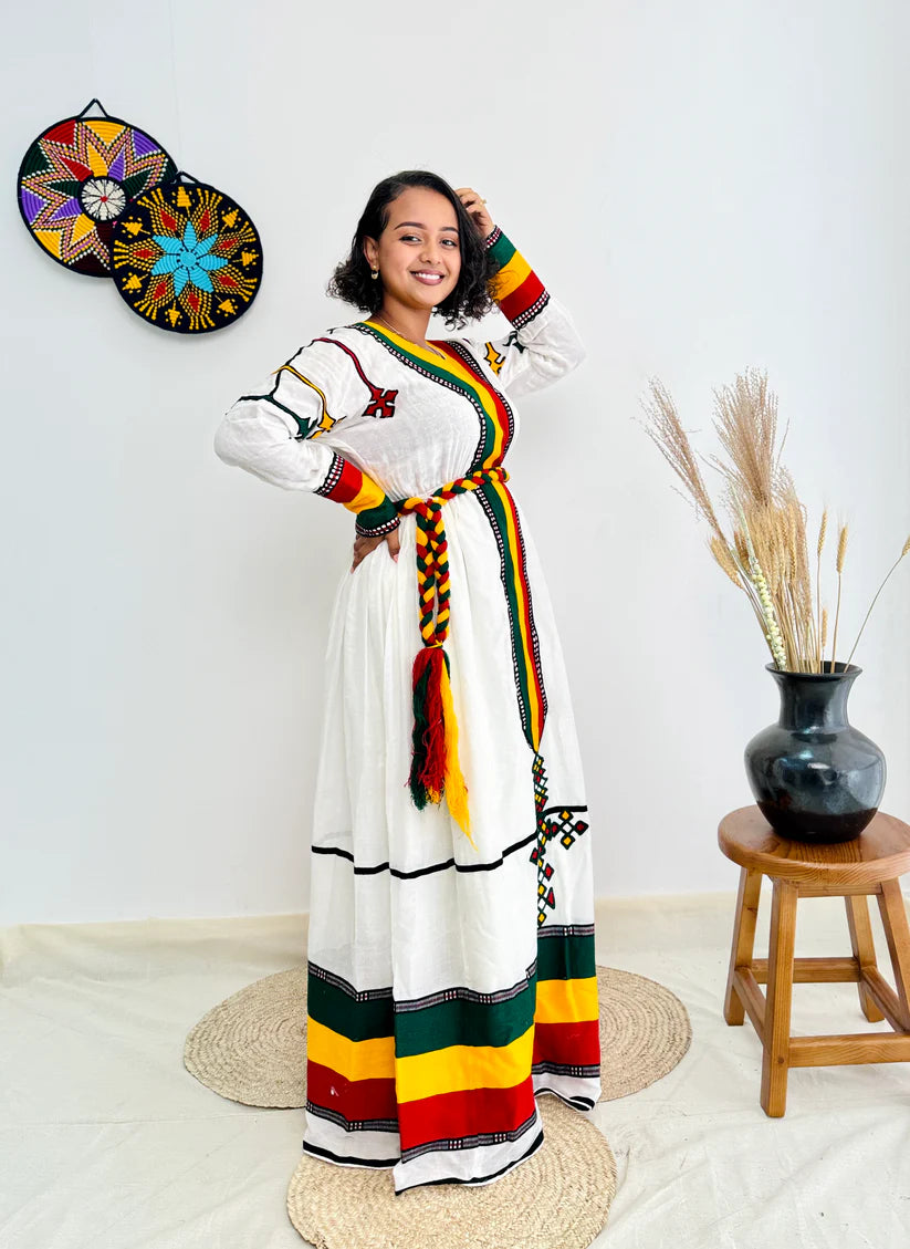 Ethiopian Flag-Inspired Habesha Dress | New Modern Cultural Kemis