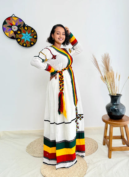 Ethiopian Flag-Inspired Habesha Dress | New Modern Cultural Kemis