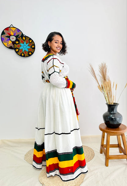 Ethiopian Flag-Inspired Habesha Dress | New Modern Cultural Kemis