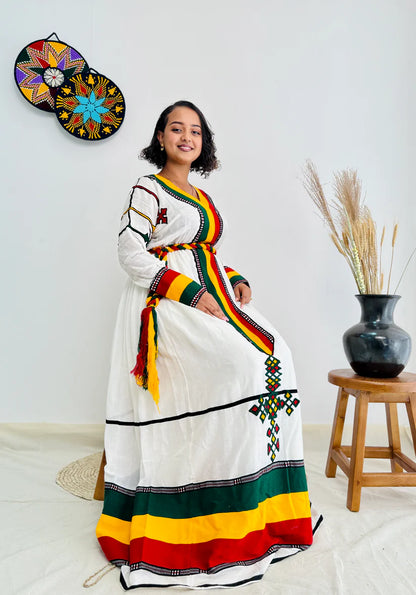 Ethiopian Flag-Inspired Habesha Dress | New Modern Cultural Kemis