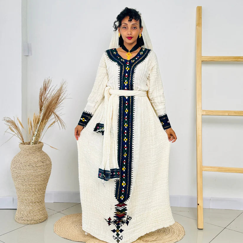 Stylish Pattern Habesha Dress | Modern Ethiopian Traditional Kemis
