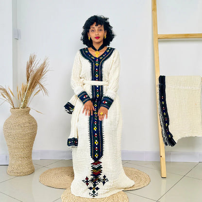 Stylish Pattern Habesha Dress | Modern Ethiopian Traditional Kemis