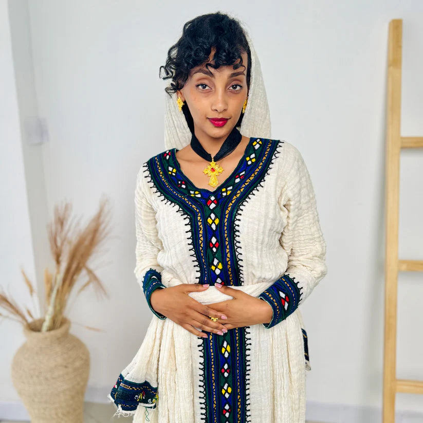 Stylish Pattern Habesha Dress | Modern Ethiopian Traditional Kemis