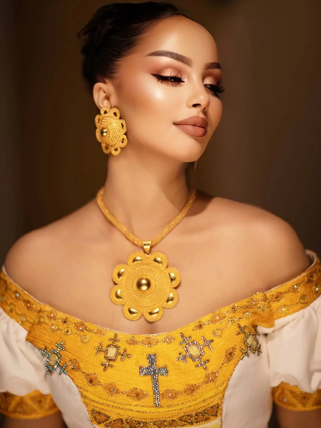 Yellow Modern Zuria Kemis Elegant Handcrafted Ethiopian Dress ethgebya gebeya