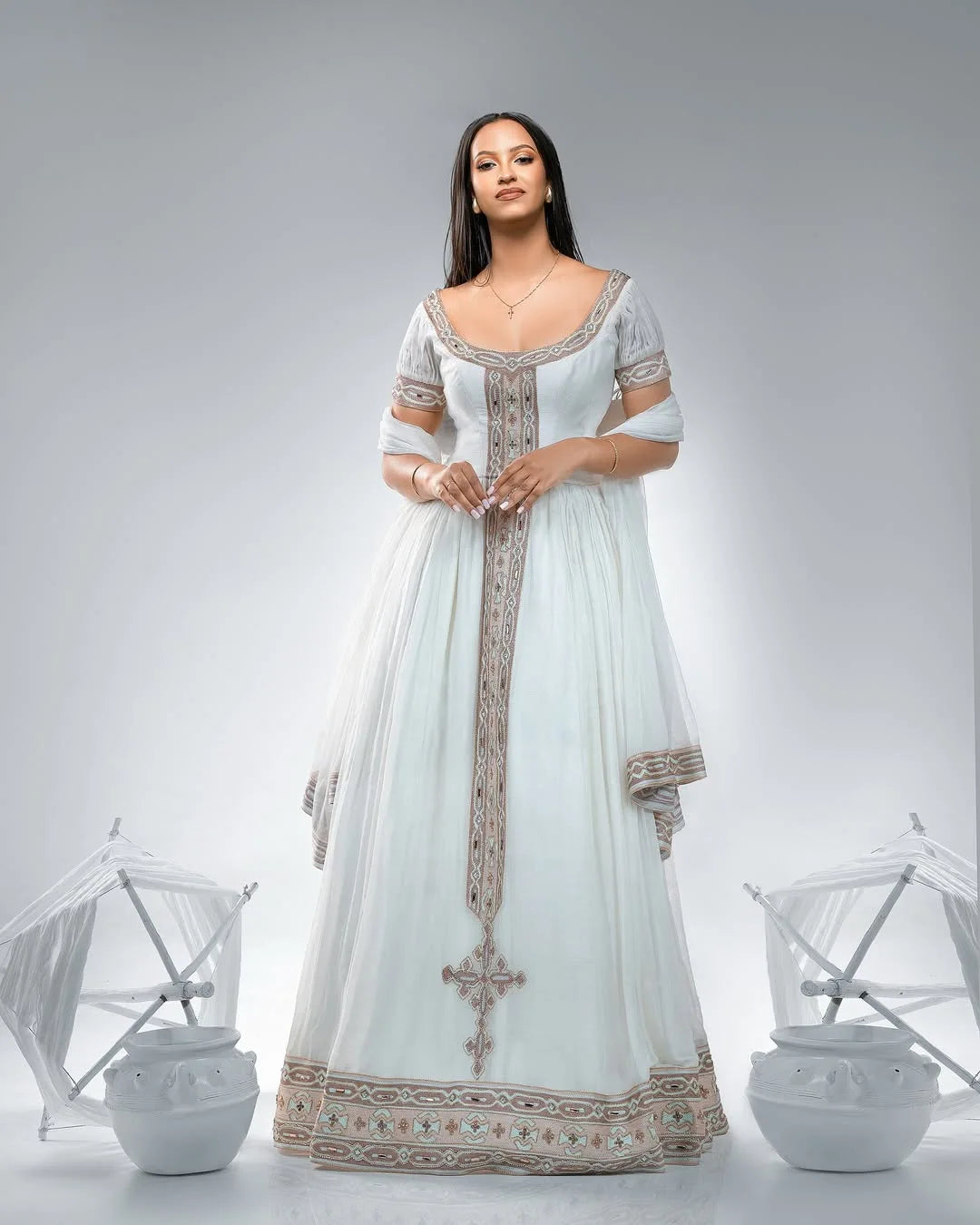 Darker Pink Zuria Kemis | Elegant Tilf Embroidered Ethiopian Dress