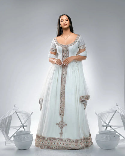 Darker Pink Zuria Kemis | Elegant Tilf Embroidered Ethiopian Dress