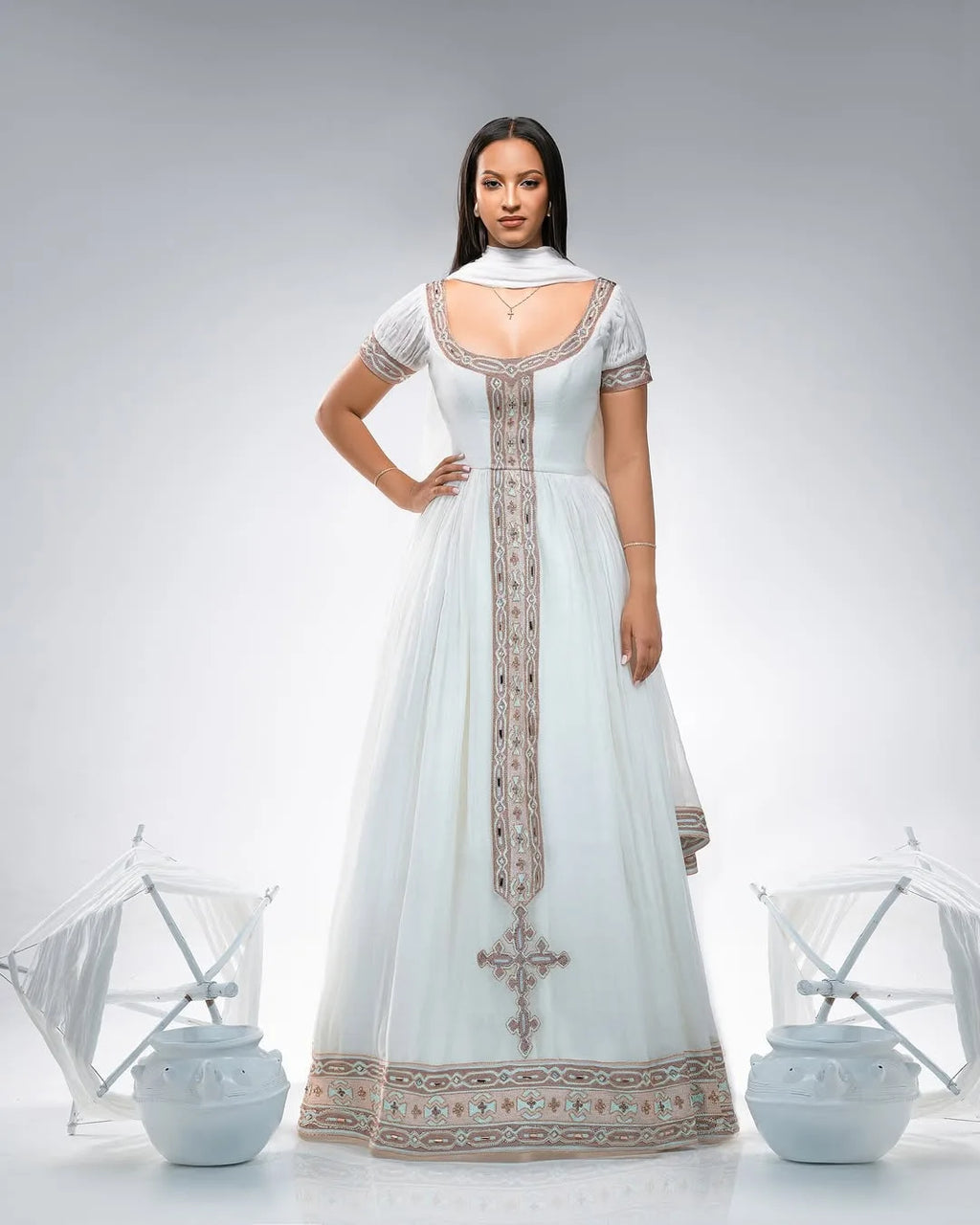 Darker Pink Zuria Kemis | Elegant Tilf Embroidered Ethiopian Dress